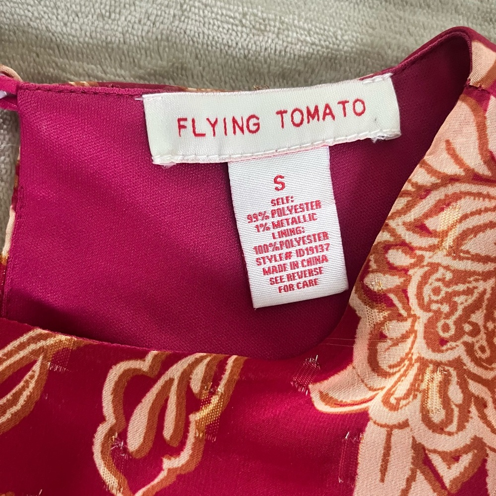 Flying Tomato Red and Gold Ruffled Sundress with Bishop Sleeves - Picture 4 of 4